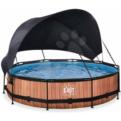 Bazén so strieškou a filtráciou Wood pool Exit Toys kruhový oceľová konštrukcia 360*76 cm hnedý od 6 rokov