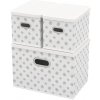 HomeLife Úložný box s vekom - súprava 3 ks biela kvietky , X3810-B