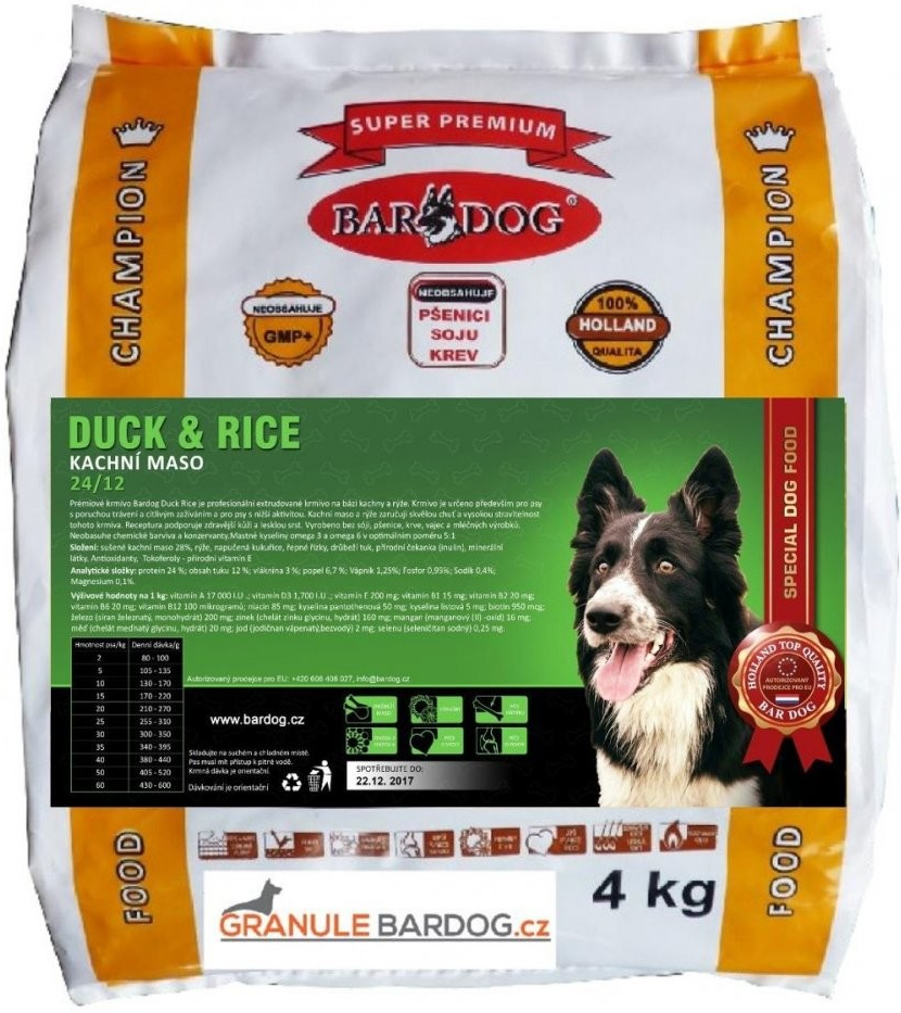 Bardog Super prémiové Duck Rice 24/12 4 kg