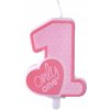 Party Narodeninová sviečka č. 1 Only One - ružová, 8cm