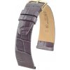 Remienok Hirsch Prestige Alligator - sivý, lesklý - 20 mm - L – Štandardná dĺžka (doporučujeme) - 16 mm - Zlatá + 5 rokov záruka a darček ZADARMO