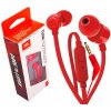 Slúchadlá do uší JBL T110 červené s mikrofónom, 1,20 m