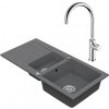 Drezový set Teorema 3/C - Granitový drez 960x480x183 mm 1,5-sektora s odkvapkávacou plochou, sivá + Drezová batéria Teorema