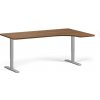 Rohový výškovo nastaviteľný stôl, 180x120 cm, 1 motor, L/P, sivá podnož, orech