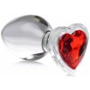 Booty Sparks Red Heart Glass Anal Plug with Gem Large