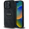 GUESS 4G farebné puzdro s krúžkom pre Apple iPhone 16 Pro Max - Podpora MagSafe - Umelá koža - čierne