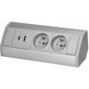 Povrchová zásuvka ORNO OR-GM-9039/G, rohové púzdro, 2x 230V, 2x USB (A+C type; 2.4A), farba šedá-strieborná