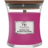 WoodWick Wild Berry & Beets vonná sviečka s dreveným knôtom a skleneným viečkom malá 85 g