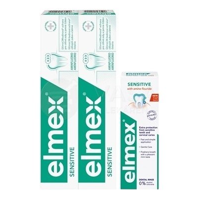 Elmex Sensitive Zubná pasta Duopack + ústna voda (Výhodný set) 2x75 ml zubná pasta + 100 ml Elmex Sensitive ústna voda zadarmo