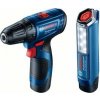 Aku vŕtačka Bosch GSR 120-LI 2x2Ah + svietidlo GLI 12V-300 (0.601.9G8.004)