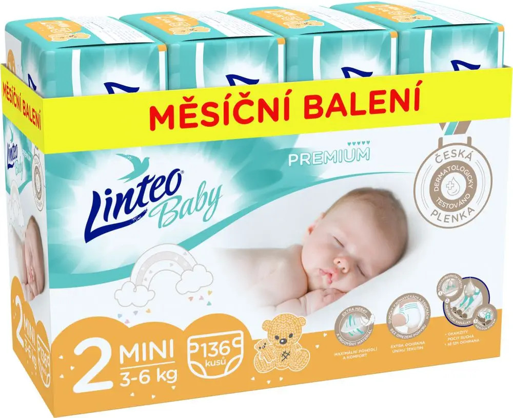 LINTEO Baby Prémium MINI 3-6 kg 136 ks