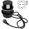 Emuca Výsuvná elektrická zásuvka VERTIKAL SCHUKO 3x 230V + 2x USB / Čierna matná