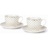 Livello Porcelánová sada 2 šálok s tanierikmi – biela so zlatým geometrickým vzorom v darčekovej krabičke 250 ml na elegantné servírovanie a darovanie