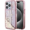 Guess PC/TPU Liquid Glitter Gold Stripe Zadní Kryt pro iPhone 15 Pro Pink