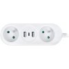 Solight cestovný predlžovací prívod 2xzásuvka + USB A + USB C, 17W, 1.5m, biely [PP154C]
