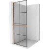 Mexen Kioto+ L, sprchová zástena Walk-In s poličkou a vešiakom 80 x 200 cm, 8mm číre sklo čierny vzor, medený matný profil, 800-080-123-65-77