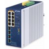 Planet IGS-4215-8UP4X průmyslový L2 switch, 8x1Gb, 4x10Gb SFP+,8x PoE 802.3bt 240W, -40~75°C, dual 48-54VDC,IP30,fanless