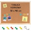 Korková tabuľa 30x40 cm malá na stenu, detský stôl + špendlíky, háčiky