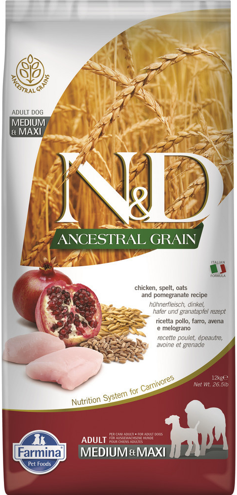 N&D Ancestral Grain Low Grain Light Medium & Maxi chicken and pomegranate 2,5 kg