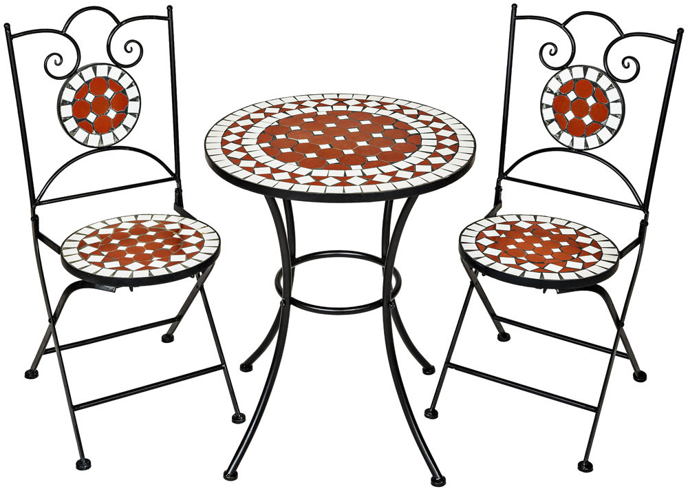 tectake 401637 záhradný nábytok mozaika okrúhly stôl a 2 stoličky - hnědá