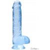 RealRock Crystal Clear 6″ modré dildo s prísavkou a semenníkmi 17 x 3,1 cm