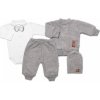 5-dielna pletená sada Baby Nellys, Boy, body, nohavice, sveter, čiapka, motýlik - šedá 68 (3-6m)