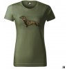 Tričko dámske poľovnícke Bad Badger Jazvečík hladkosrstý - olivové, S