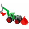 Teddies Traktor / nakladač / bager sa 2 lyžicami plast na voľný chod 2 farby v sieťke 16x35x16cm