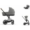 Cybex Platinum CYBEX e-Priam Travel Set + Cloud T Plus i-Size mirage grey 2024 chrome with brown details