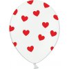PartyDeco Latexový balón biely - Červené srdiečka