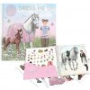 Kreativní omalovánky se samolepkami Miss Melody 11 aršíků samolepek 24 stránek parádní kreativní samolepková knížka Dress Me Up od Miss Melody se kterou lze oblékat jezdkyně i jejich koně.
