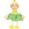 Drevená figúrka na pružinke - Škriatok dievčatko - zelené so žltou čiapkou