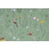 Zvyšok bavlnenej látky Sovičky v kvetoch - tm. zelená 60 x 160 cm
