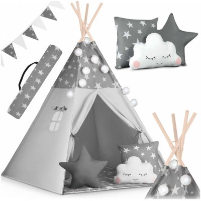 Ricokids Indiánsky stan so svetelným reťazcom + darčekové doplnky star grey / white