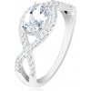 Šperky eshop - Strieborný prsteň 925, prepletené zirkónové línie, oválny brúsený zirkón S61.08 - Veľkosť: 59 mm