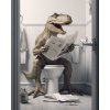 ZUTY Obrazy na stenu - Dinosaurus s novinami na záchode Rámovanie: bez rámu a bez vypnutia plátna, Rozmer: 40x50 cm