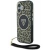 Guess IML Leopard Triangle Logo Strap MagSafe zadný kryt pre iPhone 16 Brown