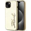 Karl Lagerfeld Wrinkled PU Signature Logo Zadní Kryt pro iPhone 15 Gold KLHCP15SPFMFBKMD