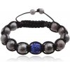 Šperky eshop - Shamballa náramok, sivé korálky, tmavomodrá zirkónová gulička Q18.13