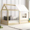 Detská posteľ domček so strieškou, z prírodného dreva, 80x160 cm