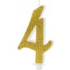 PartyDeco Sviečka na tortu - číslo 4 zlatá