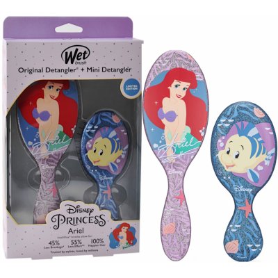 Darčeková sada kief na vlasy Wet Brush Original Detangler a Mini Detangler Disney Princess Ariel