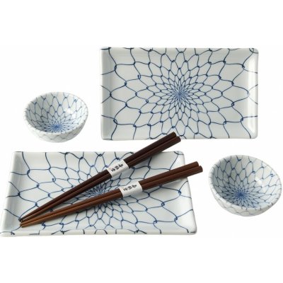 MIJ Súprava na sushi WHITE WITH BLUE NET modrá keramika 6 ks