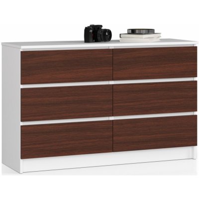 Ak furniture Komoda Kuba 120 cm 6 zásuviek biela/wenge