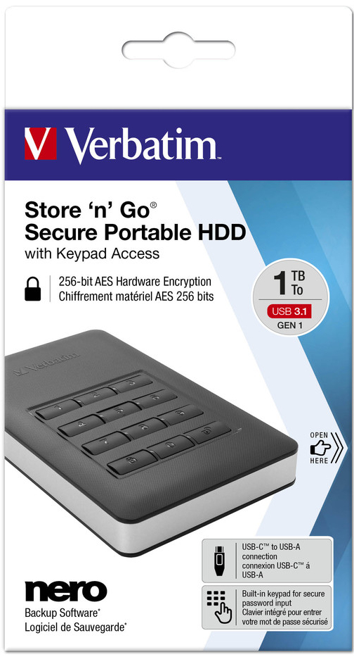 Verbatim Store \'n\' Go Secure 1TB, USB 3.1, 53401