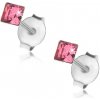 Šperky eshop - Puzetové náušnice, striebro 925, štvorcový krištálik v ružovom odtieni, 3 mm I39.10