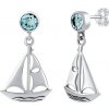 Stříbrné náušnice plachetnice Jola s modrým topazem