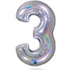 Nafukovací balón číslo 3 hologram102 cm - Grabo - Grabo