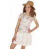 Fashionkids dievčenské šaty s ružovými kvetmi a volánovou sukňou ecru