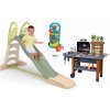 Set šmykľavka s dvojitou vlnou a gril s tečúcou vodou Toboggan XL Life Smoby dĺžka šmyku 230 cm a záhradný vozík s náradím